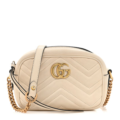 Gucci Calfskin Matelasse Mini GG Marmont Chain Shoulder Bag White 1 of 19