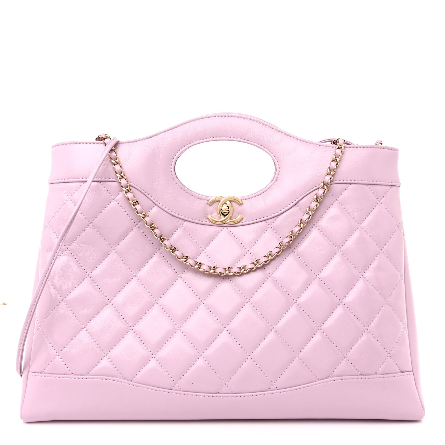 Shiny Lambskin Quilted 31 Shopping Bag Light Purple