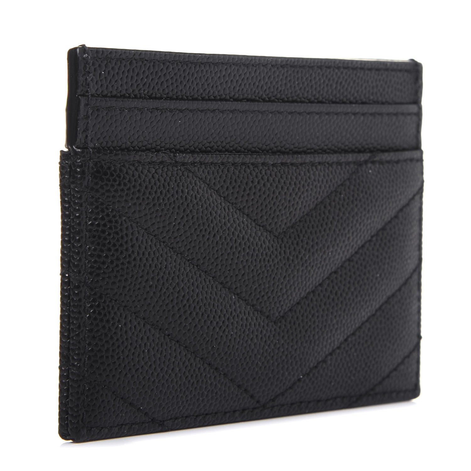 Saint Laurent Grain De Poudre Matelasse Chevron Monogram Credit Card Case Black 3 of 11