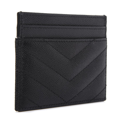 Saint Laurent Grain De Poudre Matelasse Chevron Monogram Credit Card Case Black 3 of 11