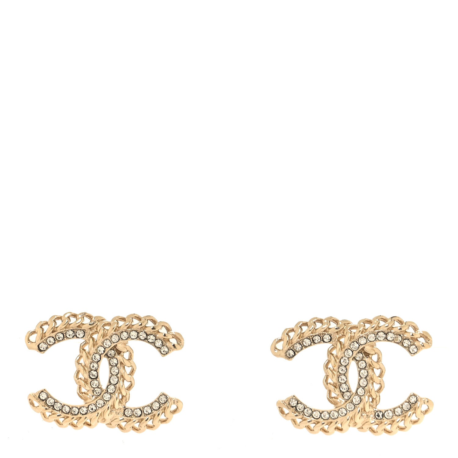 Chanel Crystal Chain CC Stud Earrings Gold 1 of 5