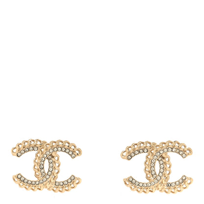 Chanel Crystal Chain CC Stud Earrings Gold 1 of 5