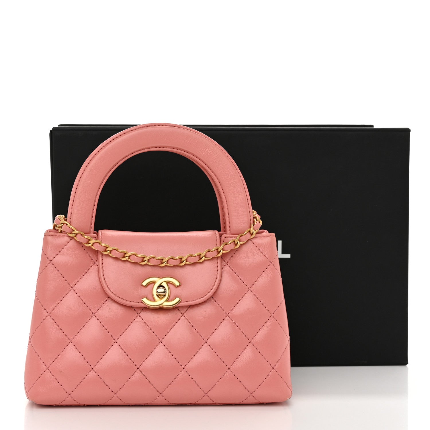 Chanel Shiny Aged Calfskin Quilted Nano Kelly Shopper Coral Pink 12 of 12