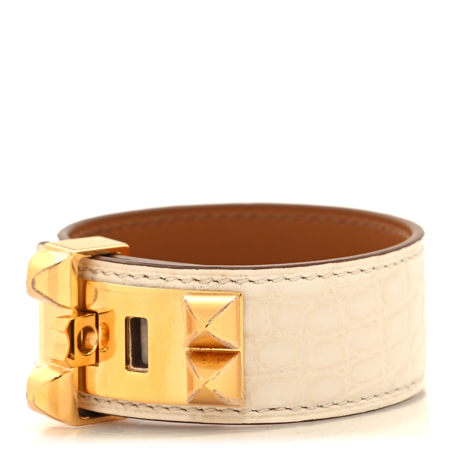 Hermes Shiny Alligator Collier de Chien CDC 24 Bracelet T3 Nata 1 of 6