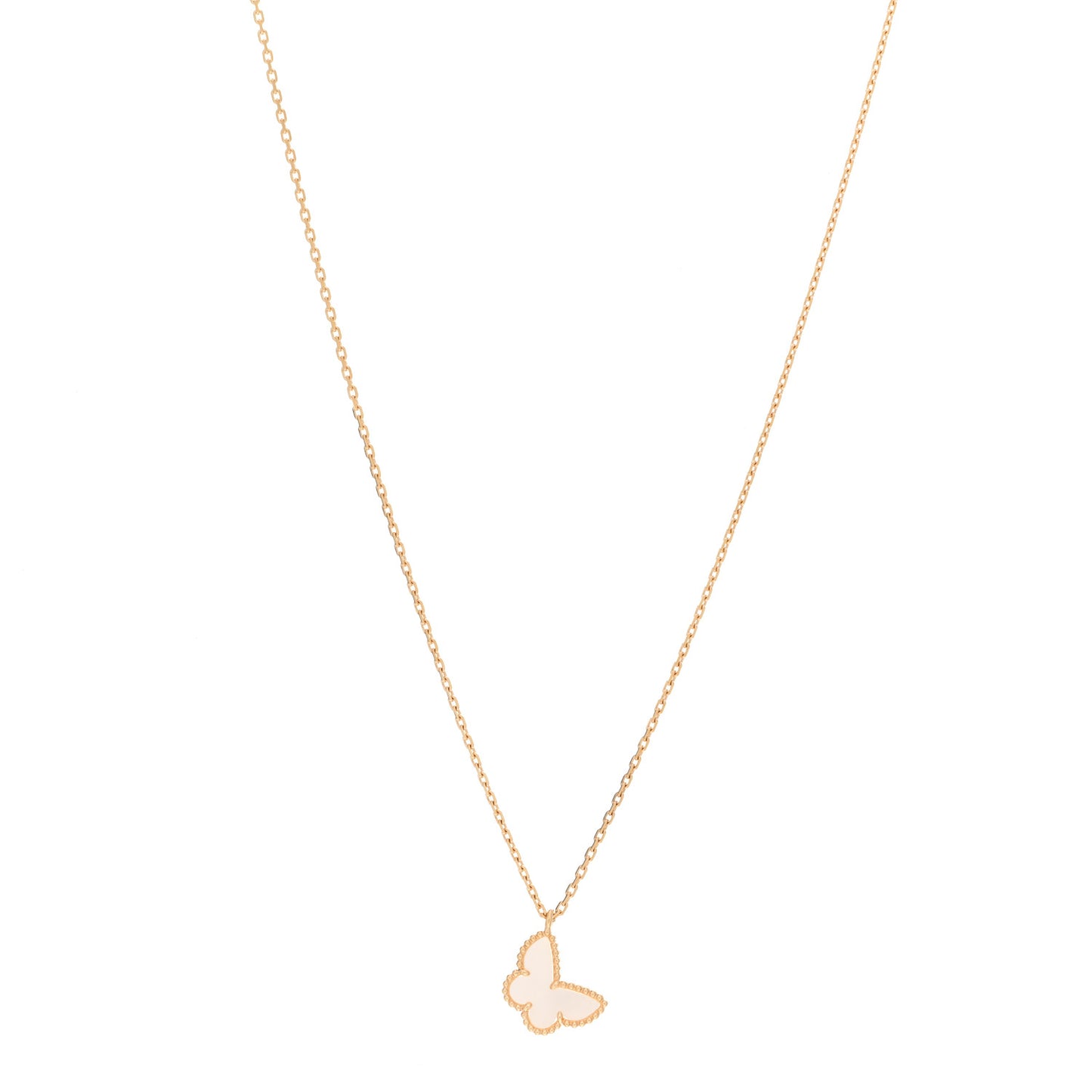18K Yellow Gold Mother of Pearl Sweet Alhambra Butterfly Pendant Necklace