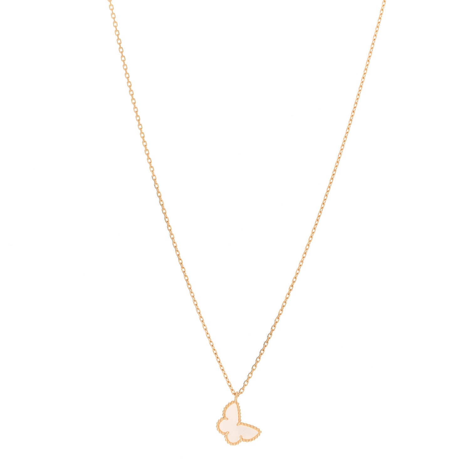 Van Cleef & Arpels 18K Yellow Gold Mother of Pearl Sweet Alhambra Butterfly Pendant Necklace 1 of 6