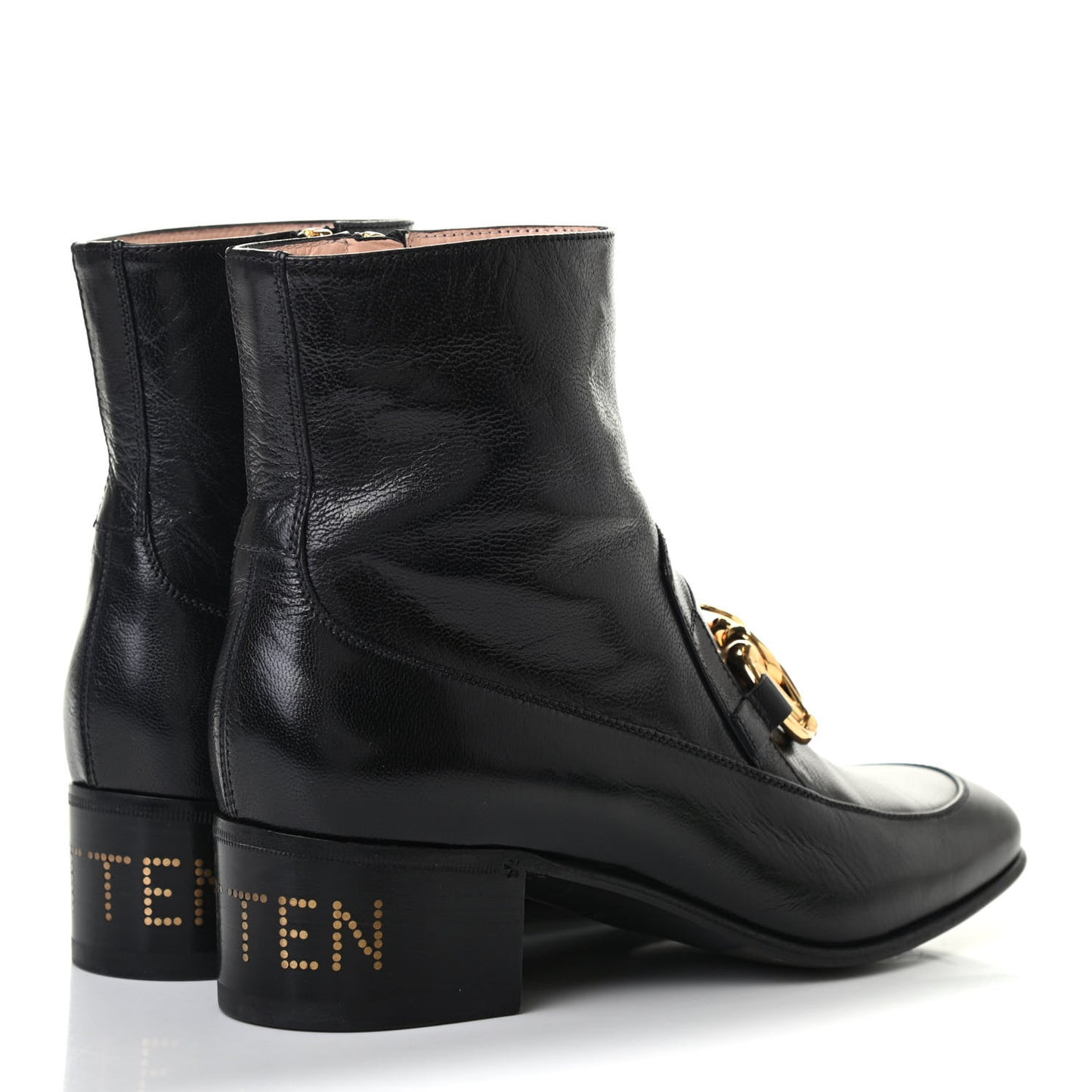 Goatskin Kitten Chain Horsebit Ankle Boots 39.5 Black