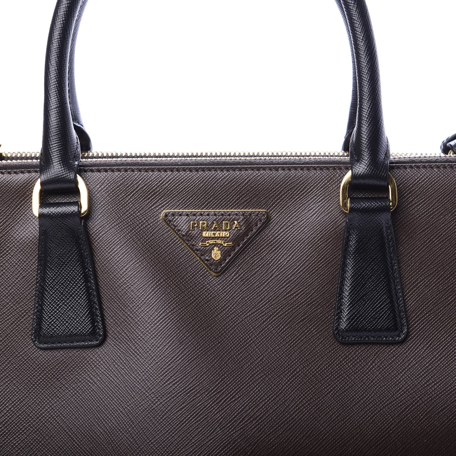 Prada Saffiano Lux Bi-Color Medium Galleria Double Zip Tote Caffe Black 10 of 10