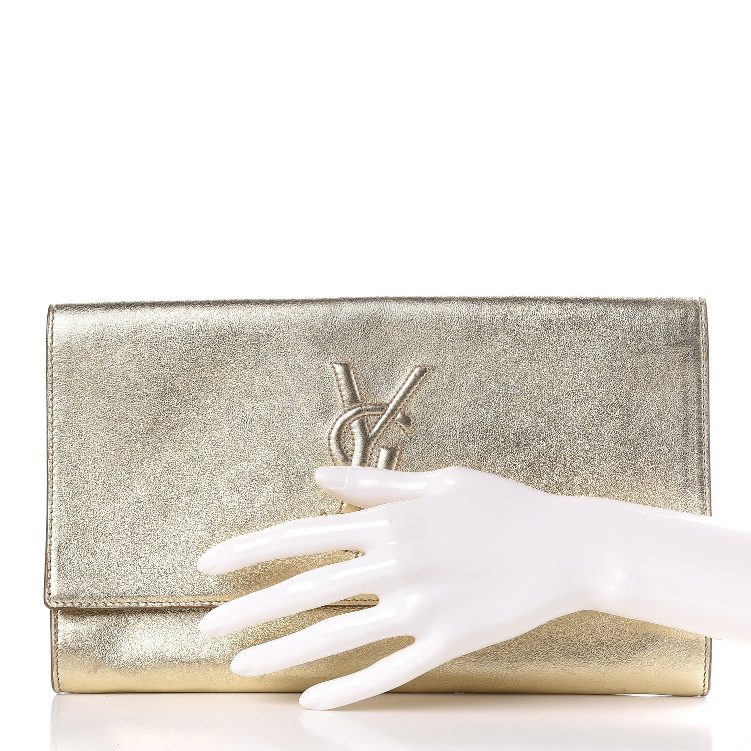 Saint Laurent Metallic Calfskin Monogram Large Belle De Jour Clutch Gold 2 of 8