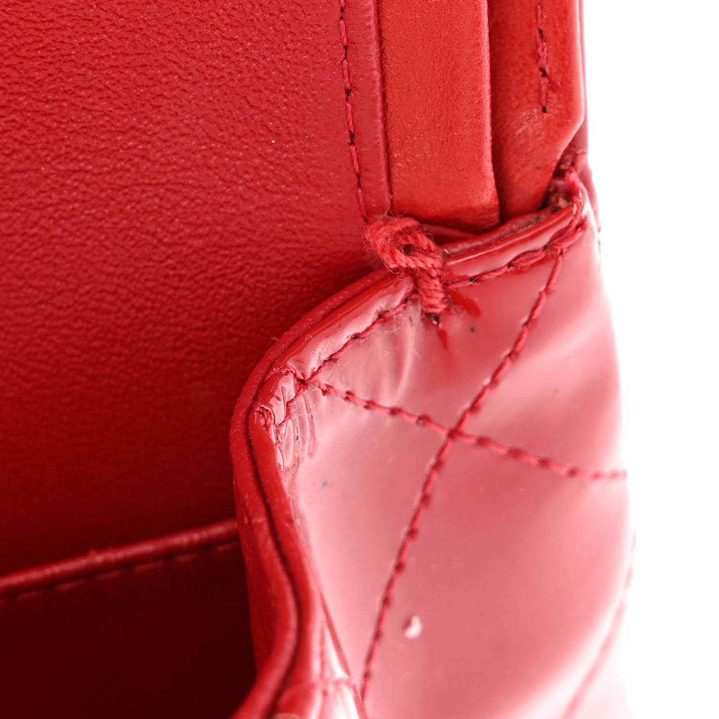 Patent Calfskin Quilted Medium Double Flap Red