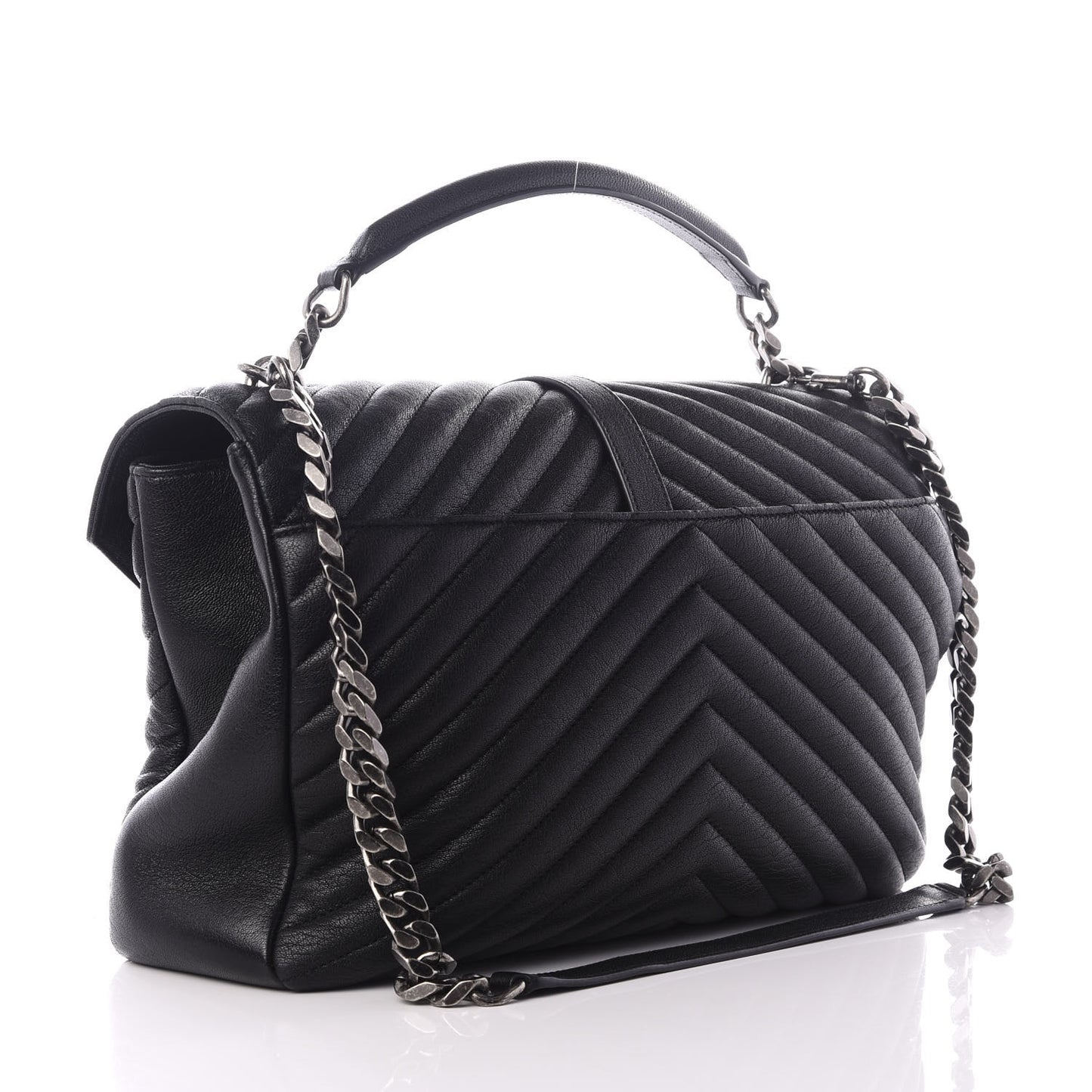 Sheepskin Matelasse Chevron Monogram Large College Satchel Black