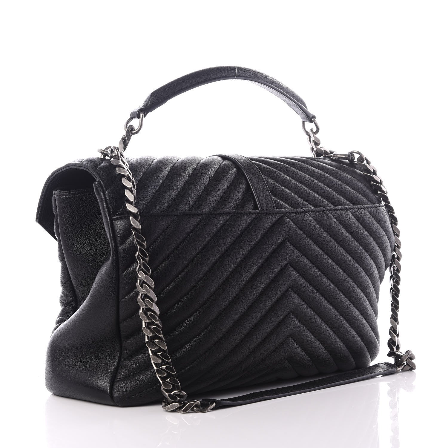 Saint Laurent Sheepskin Matelasse Chevron Monogram Large College Satchel Black 2 of 8