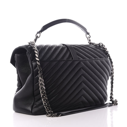 Saint Laurent Sheepskin Matelasse Chevron Monogram Large College Satchel Black 2 of 8