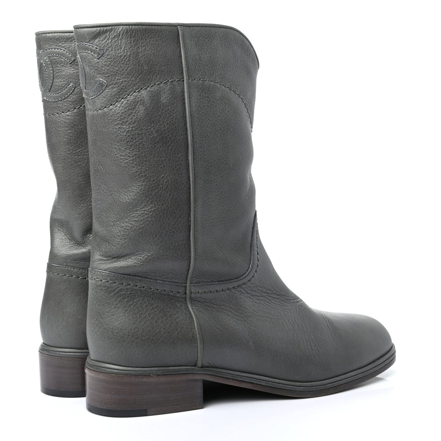 Calfskin Ascot CC Boots 37.5 Gray