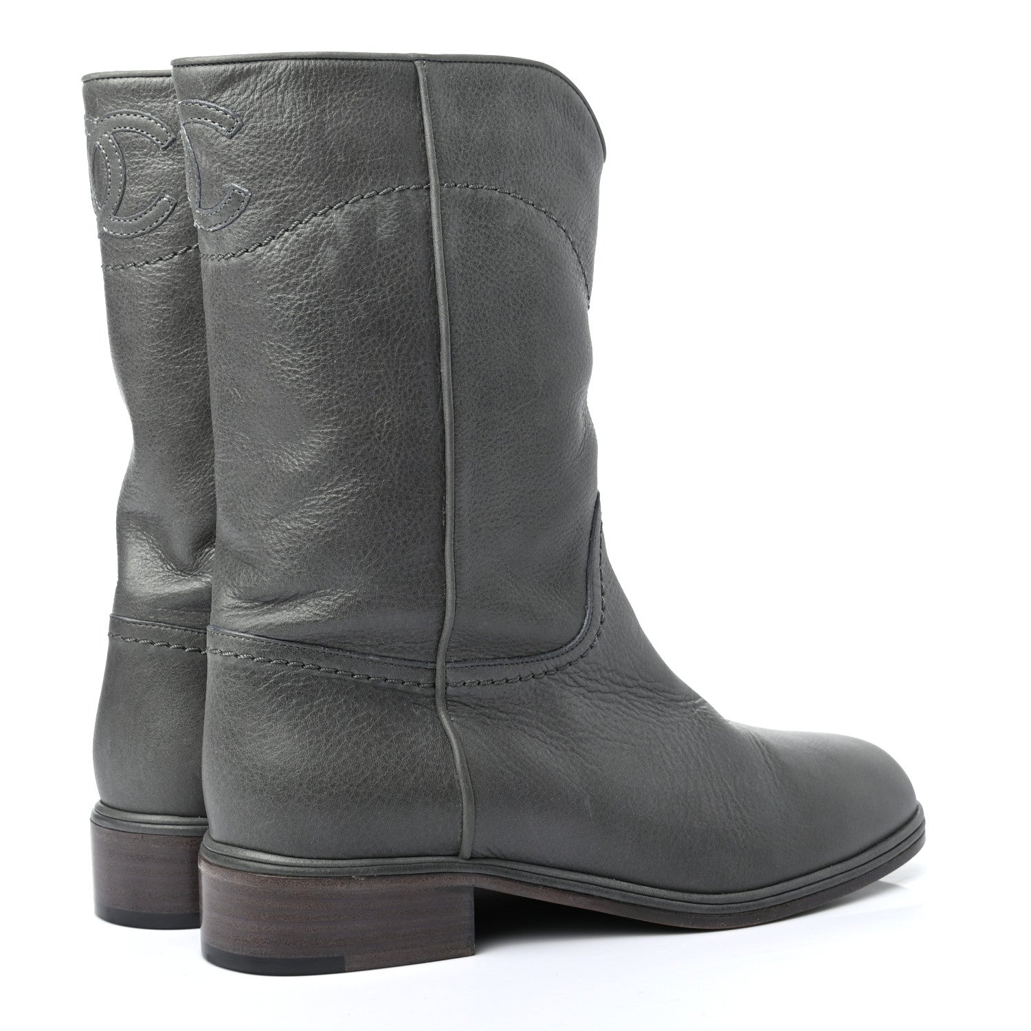 Chanel Calfskin Ascot CC Boots 37.5 Gray 4 of 8
