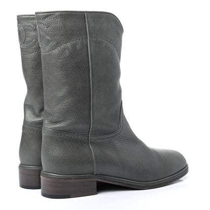 Chanel Calfskin Ascot CC Boots 37.5 Gray 4 of 8