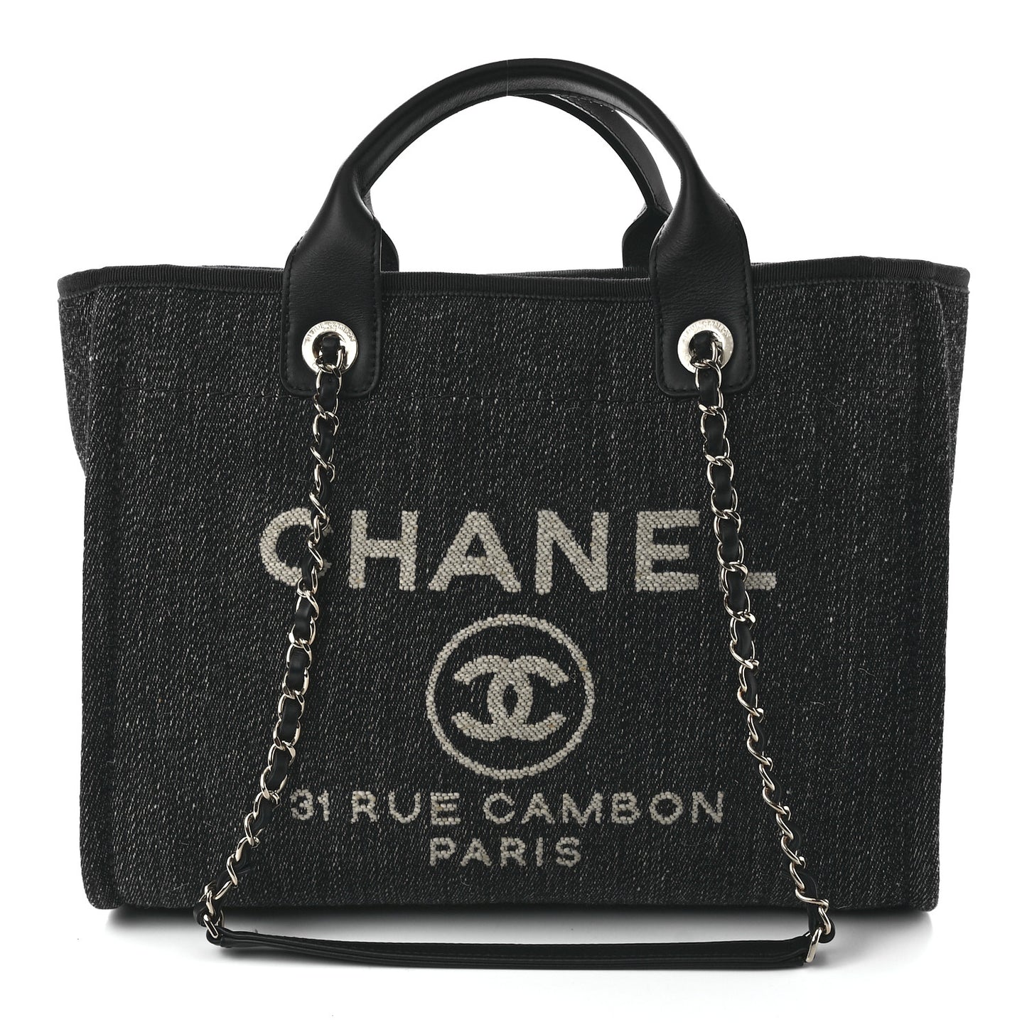 Denim Small Deauville Tote Dark Blue White