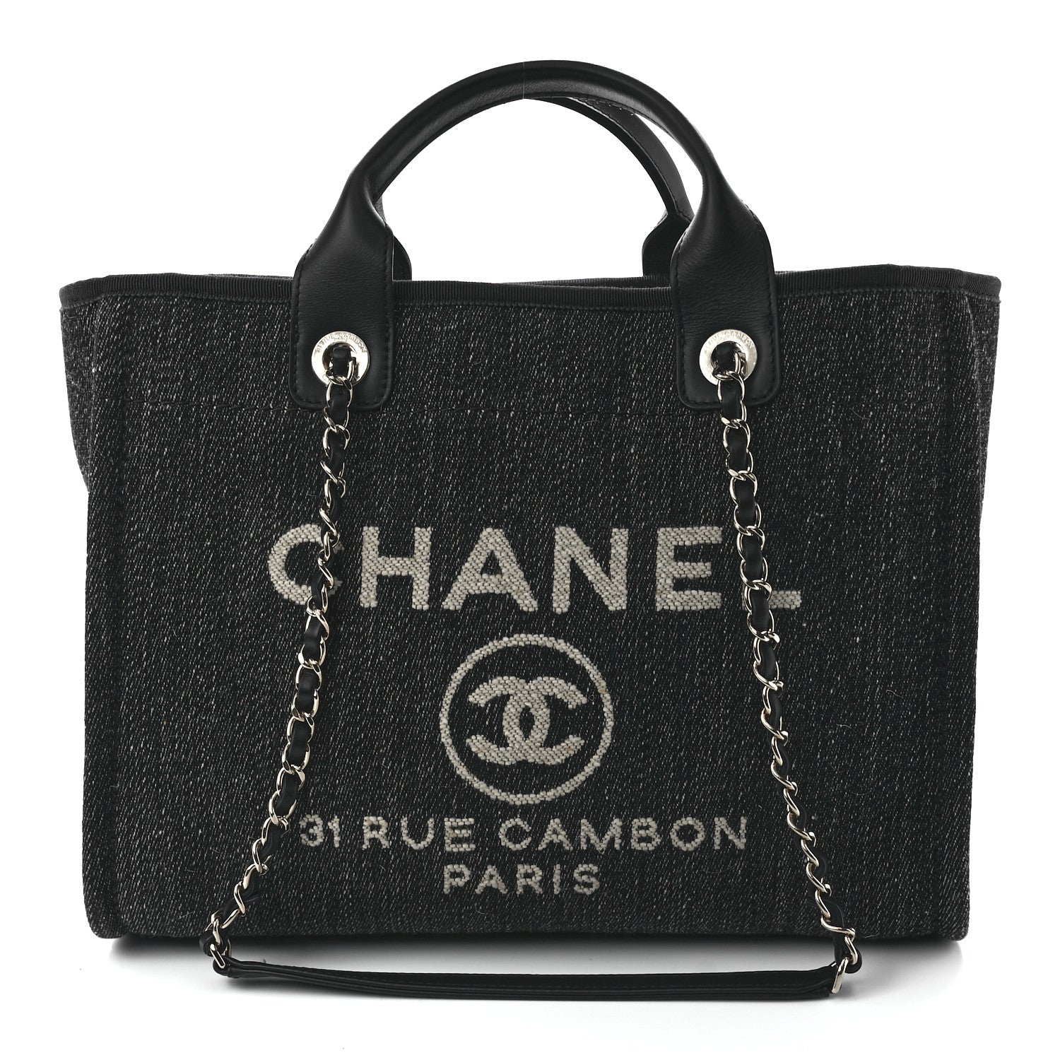 Chanel Denim Small Deauville Tote Dark Blue White 3 of 13