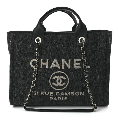 Chanel Denim Small Deauville Tote Dark Blue White 3 of 13