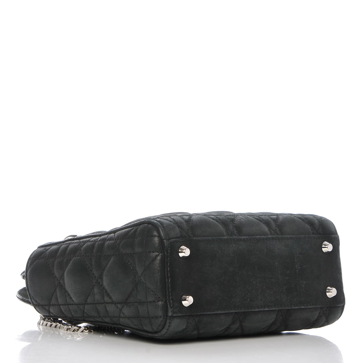 Metallic Calfskin Cannage Mini Lady Dior Black