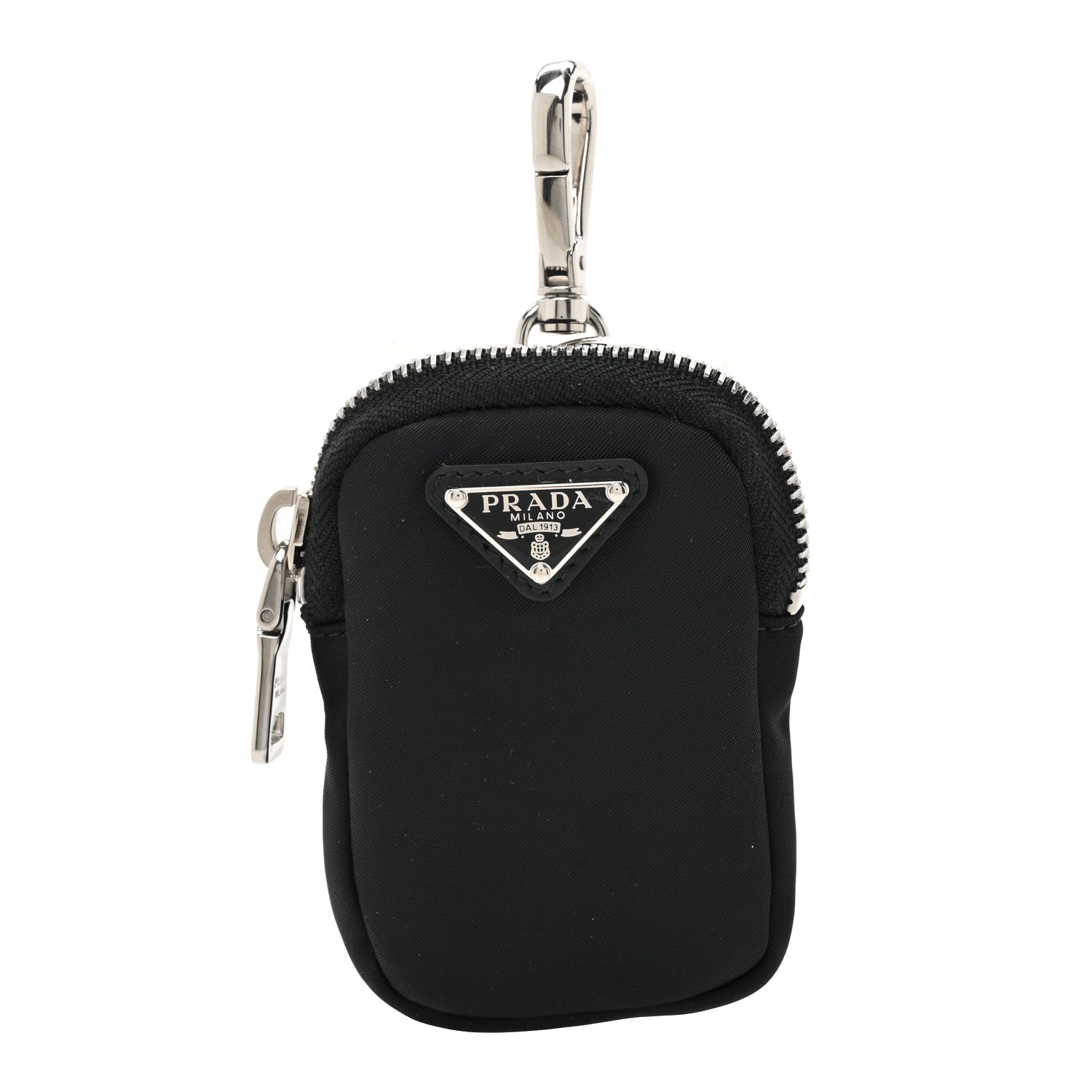 Prada Re-Nylon Pocket Triangle Padded Mini Key Chain Pouch Black 1 of 7