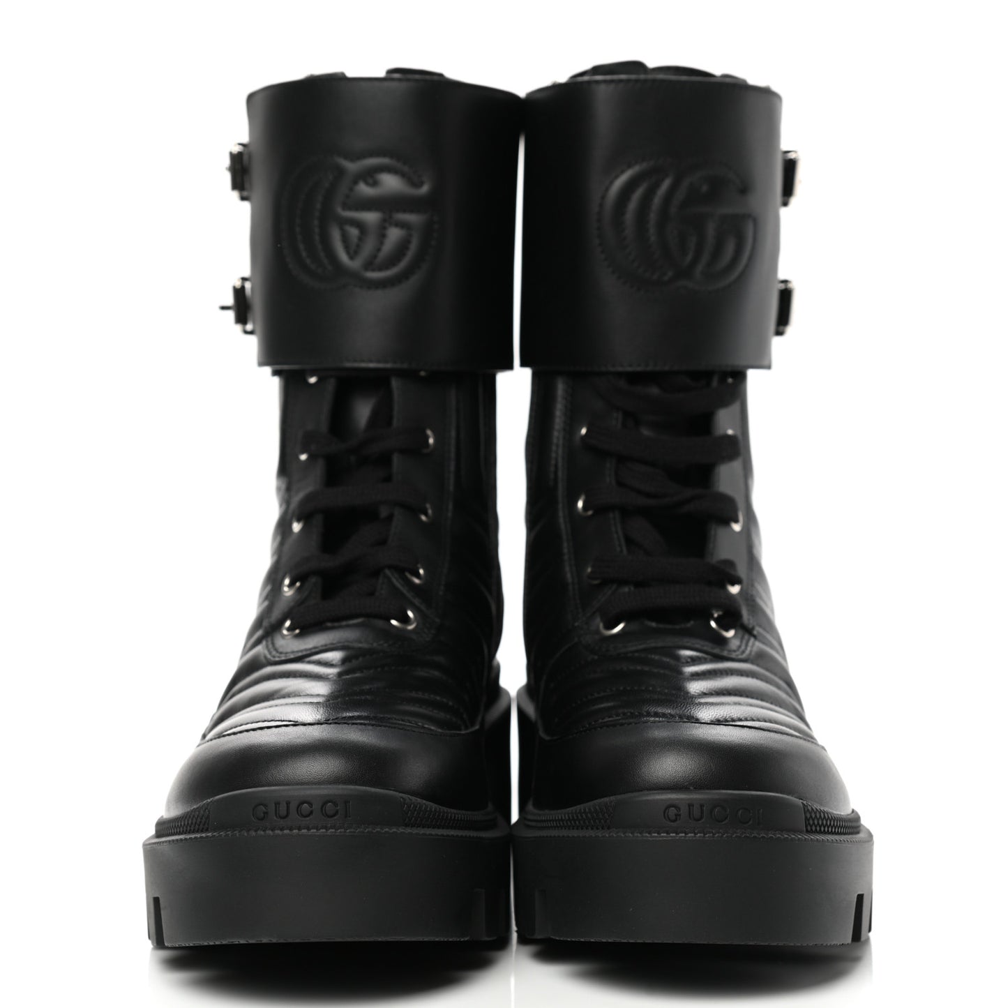 Nappa Frances GG Matelasse Platform Combat Boots 39 Black