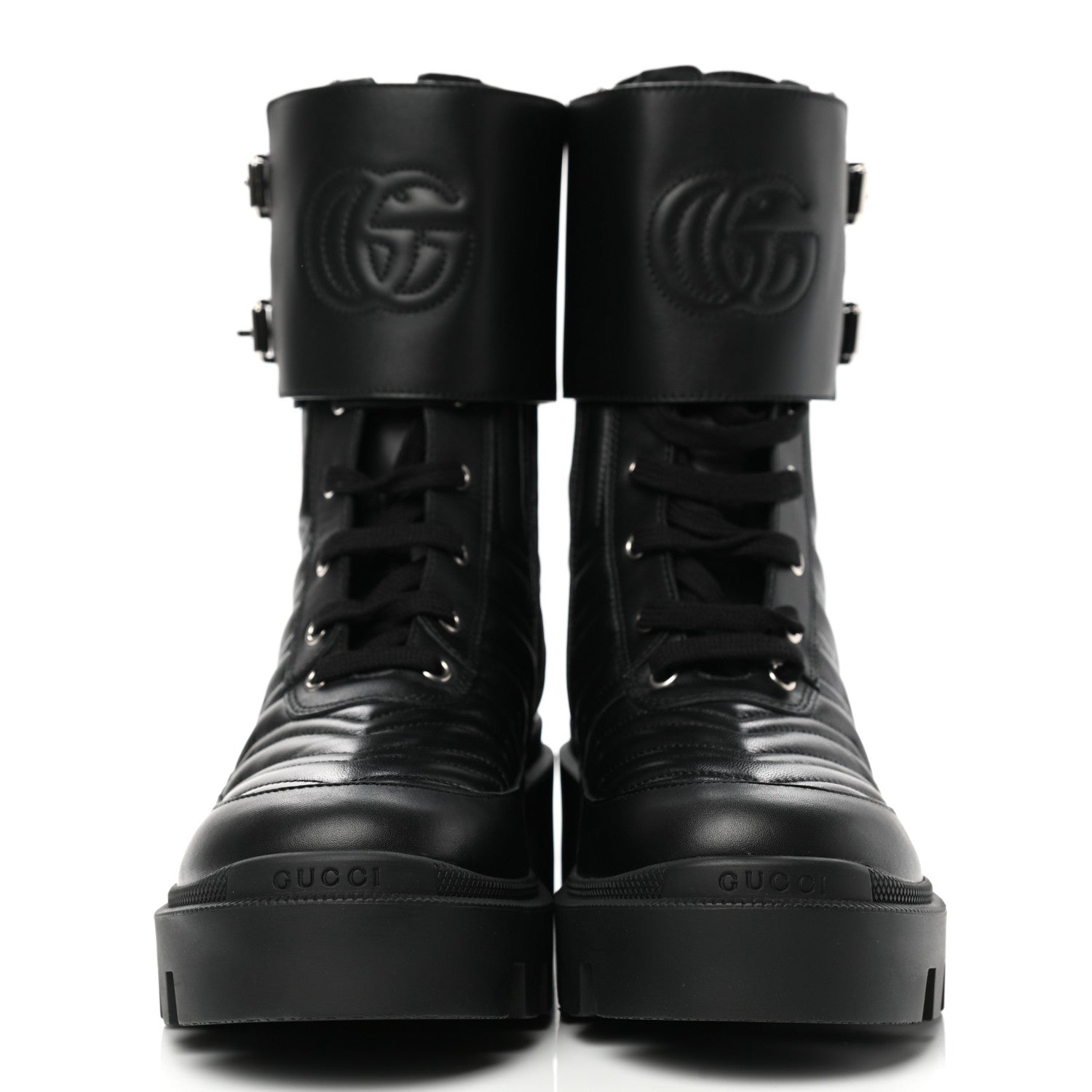 Gucci Nappa Frances GG Matelasse Platform Combat Boots 39 Black 2 of 9