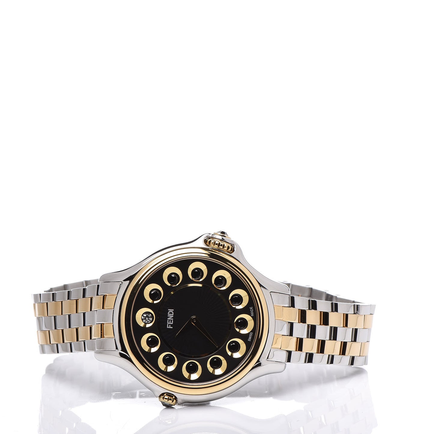 Stainless Steel Diamond Topaz 33mm Crazy Carats Two Tone Quartz Watch Black