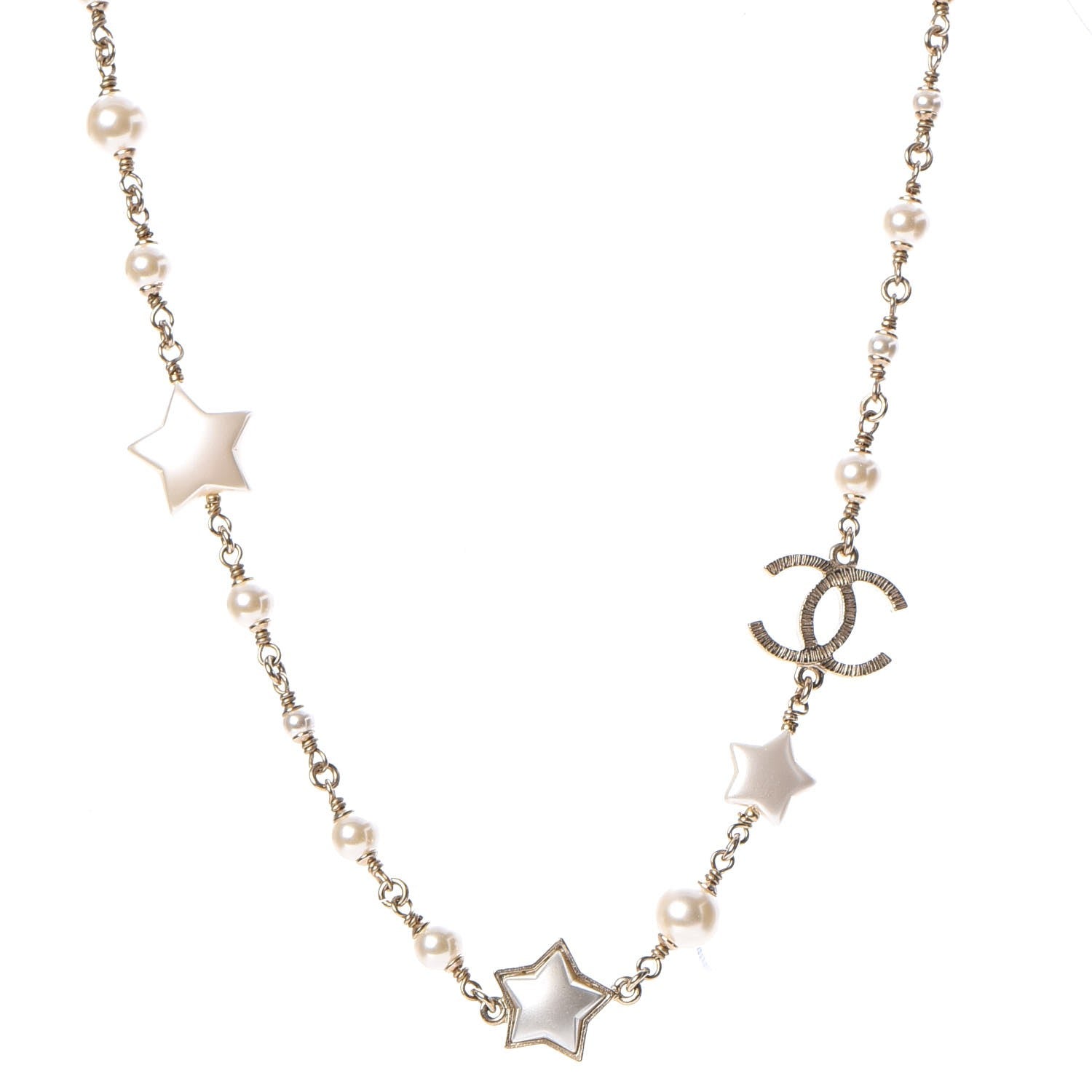 Chanel Metal Resin Pearl Star CC Necklace Gold 1 of 5