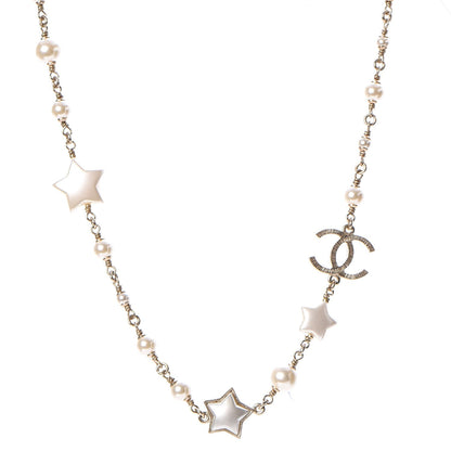 Chanel Metal Resin Pearl Star CC Necklace Gold 1 of 5