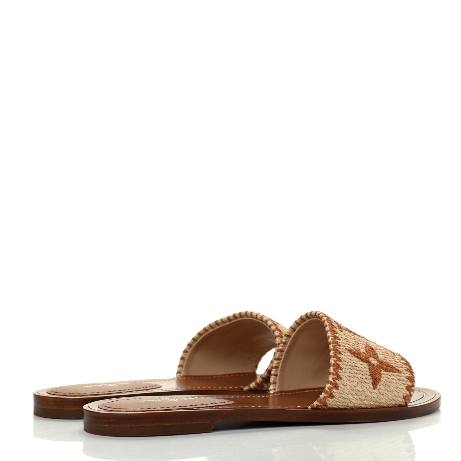 Louis Vuitton Raffia Calfskin Monogram Lock It Flat Mules 36 Cognac Brown 4 of 8