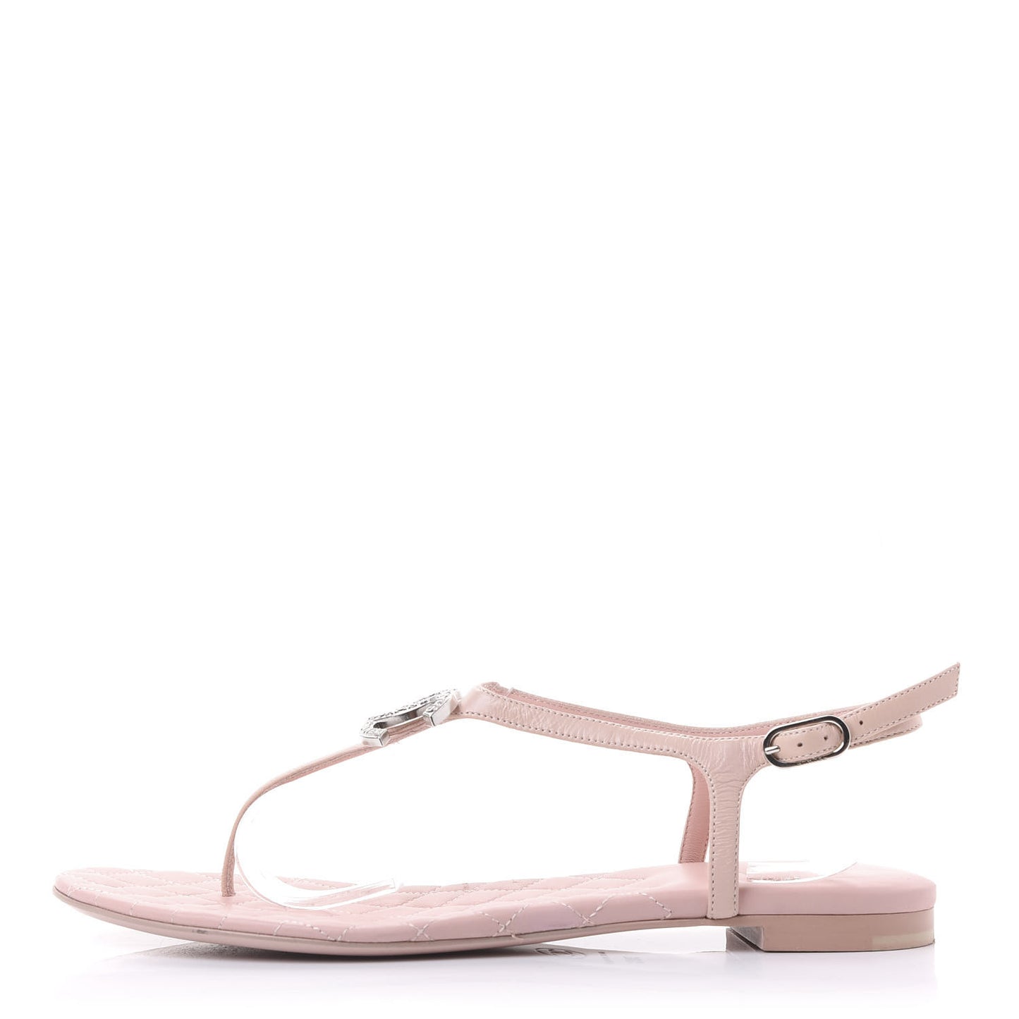 Lambskin Crystal Baguette CC Thong Sandals 38.5 Pink