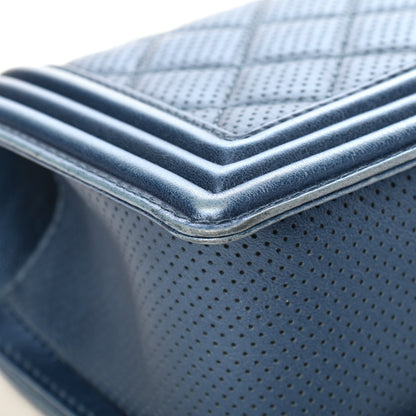 Chanel Metallic Lambskin Perforated Quilted Medium Boy Flap Blue 10 of 14