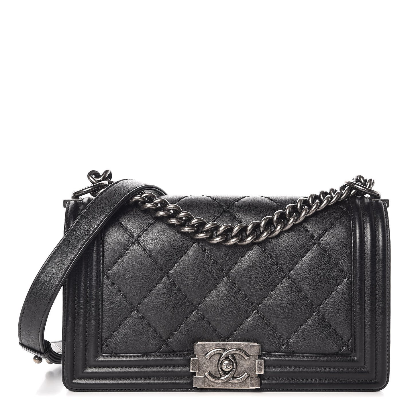 Calfskin Double Stitch Medium Boy Flap Black