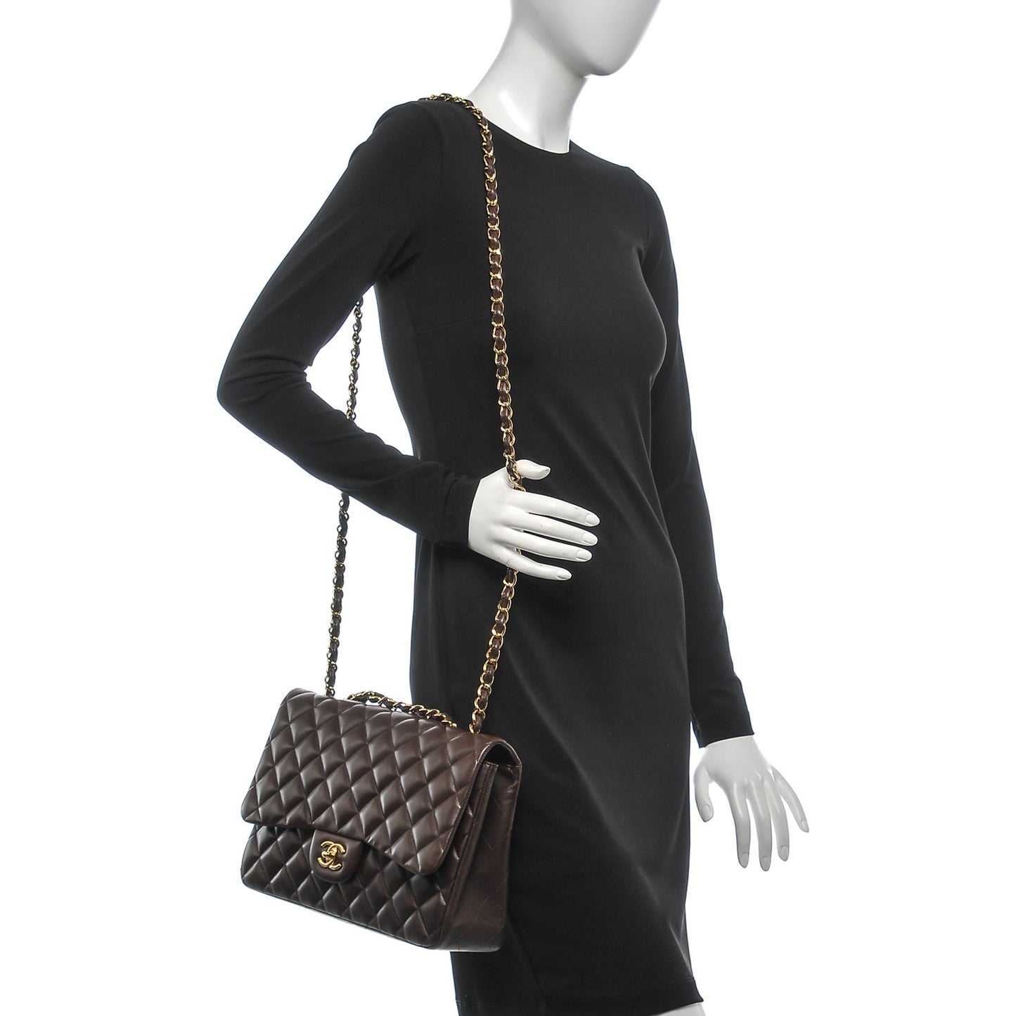 Lambskin Quilted Jumbo Single Flap Dark Brown