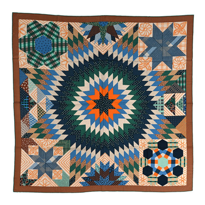 Hermes Cashmere Silk American Quilts Shawl 140 Noisette Natural Vert 1 of 5