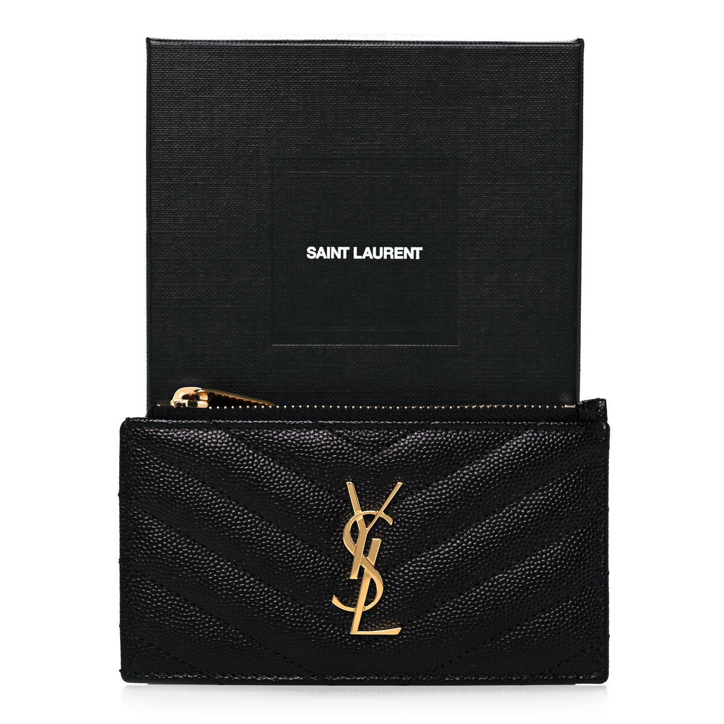 Grain De Poudre Matelasse Chevron Monogram Fragments Zippered Card Case Black