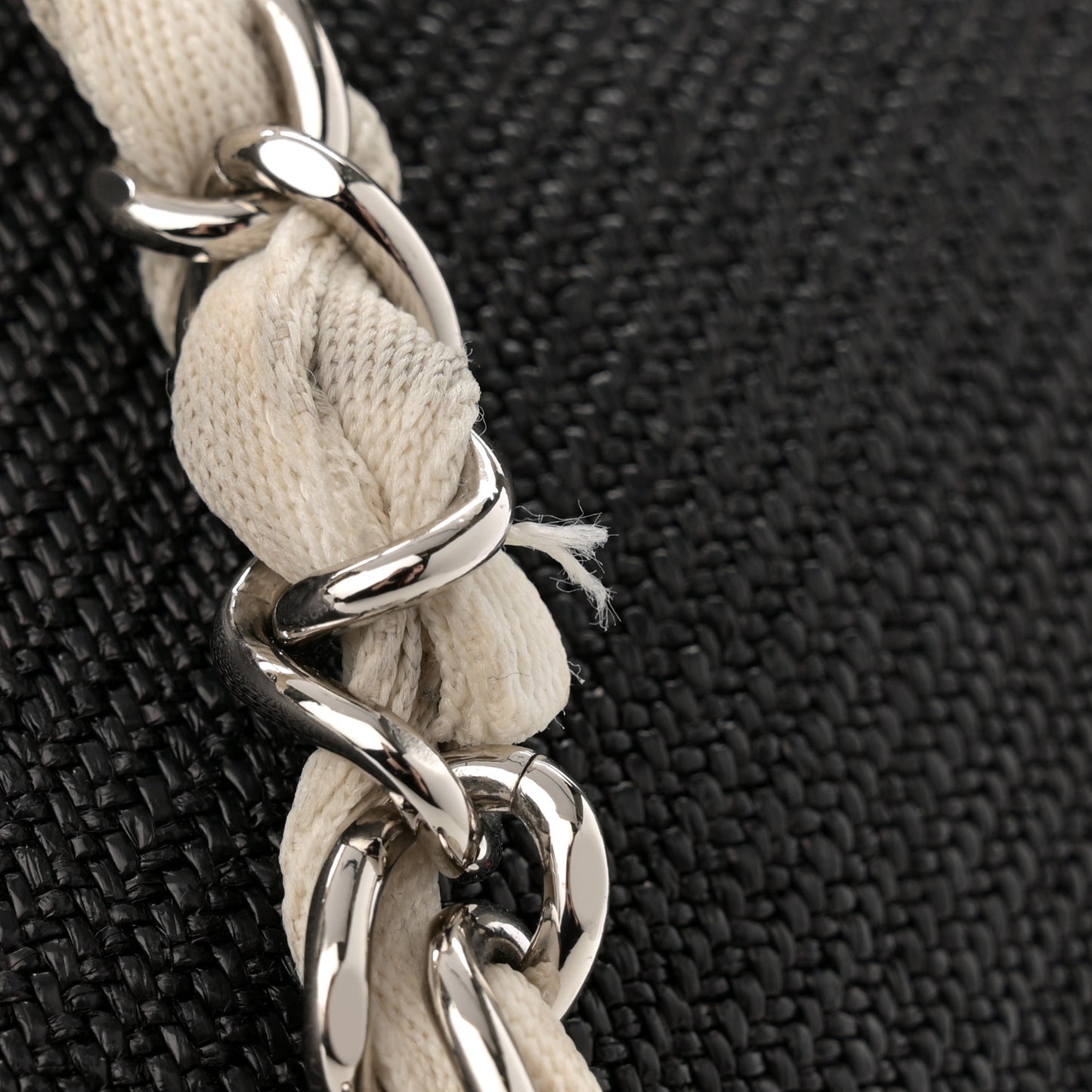 Woven Straw Raffia Medium Deauville Tote Black White