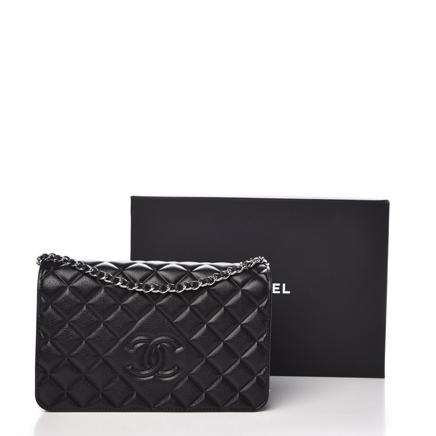 Goatskin Quilted Diamond CC Wallet On Chain WOC Black