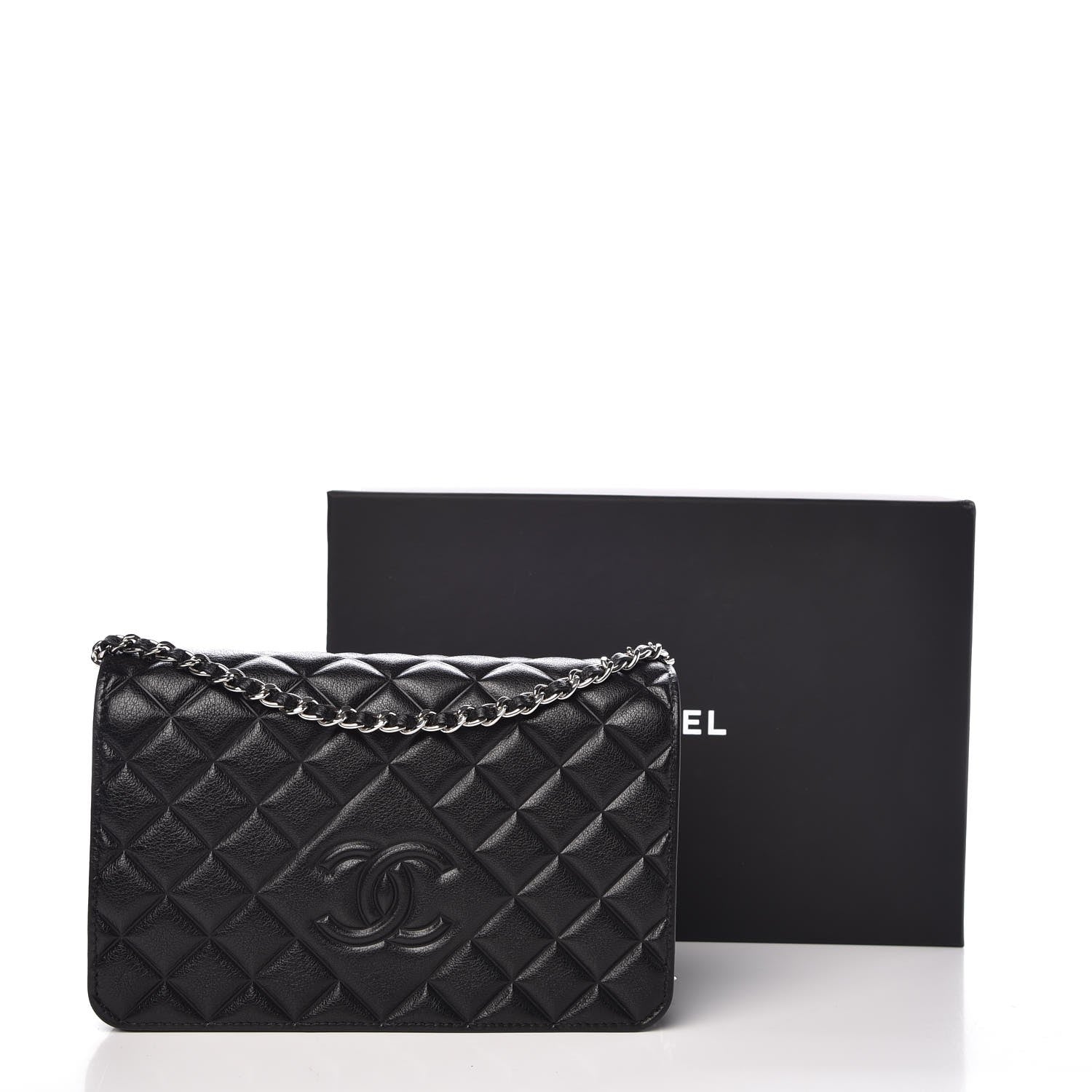 Chanel Goatskin Quilted Diamond CC Wallet On Chain WOC Black 9 of 9
