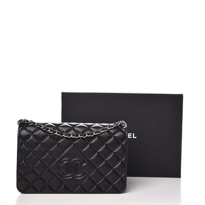 Chanel Goatskin Quilted Diamond CC Wallet On Chain WOC Black 9 of 9