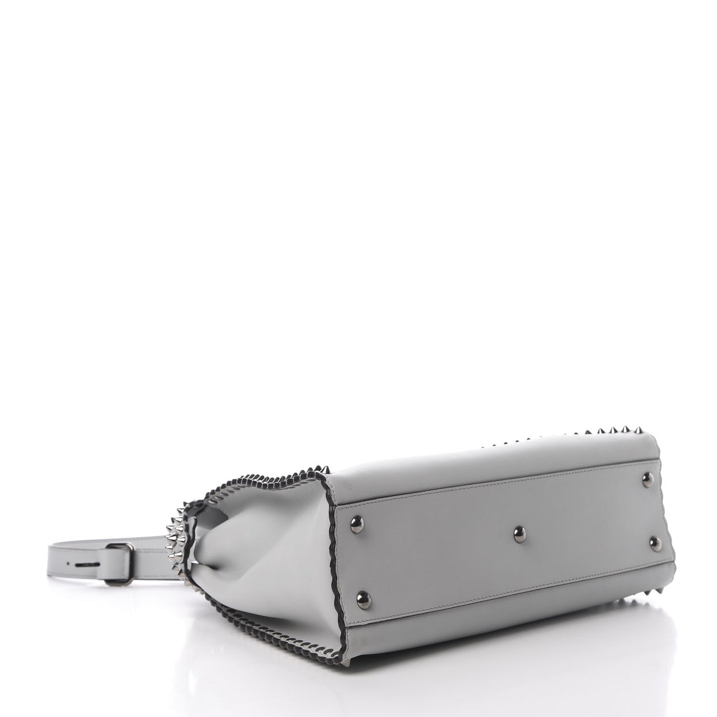 Vitello Seta Shiny Nappa Scalloped Studded Medium Peekaboo Iconic Satchel Grigio Perla