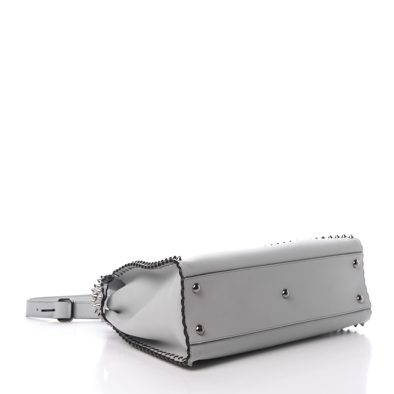 Fendi Vitello Seta Shiny Nappa Scalloped Studded Medium Peekaboo Iconic Satchel Grigio Perla 5 of 13