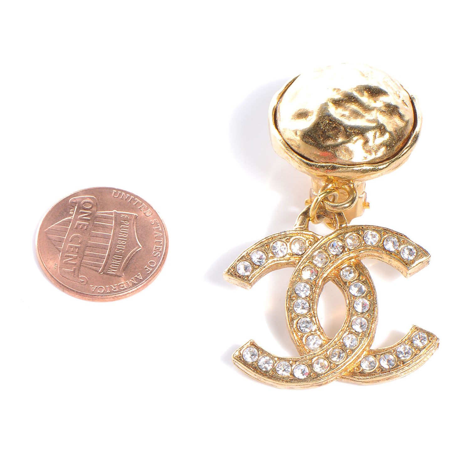 CC Crystal Large Clip On Earrings Gold