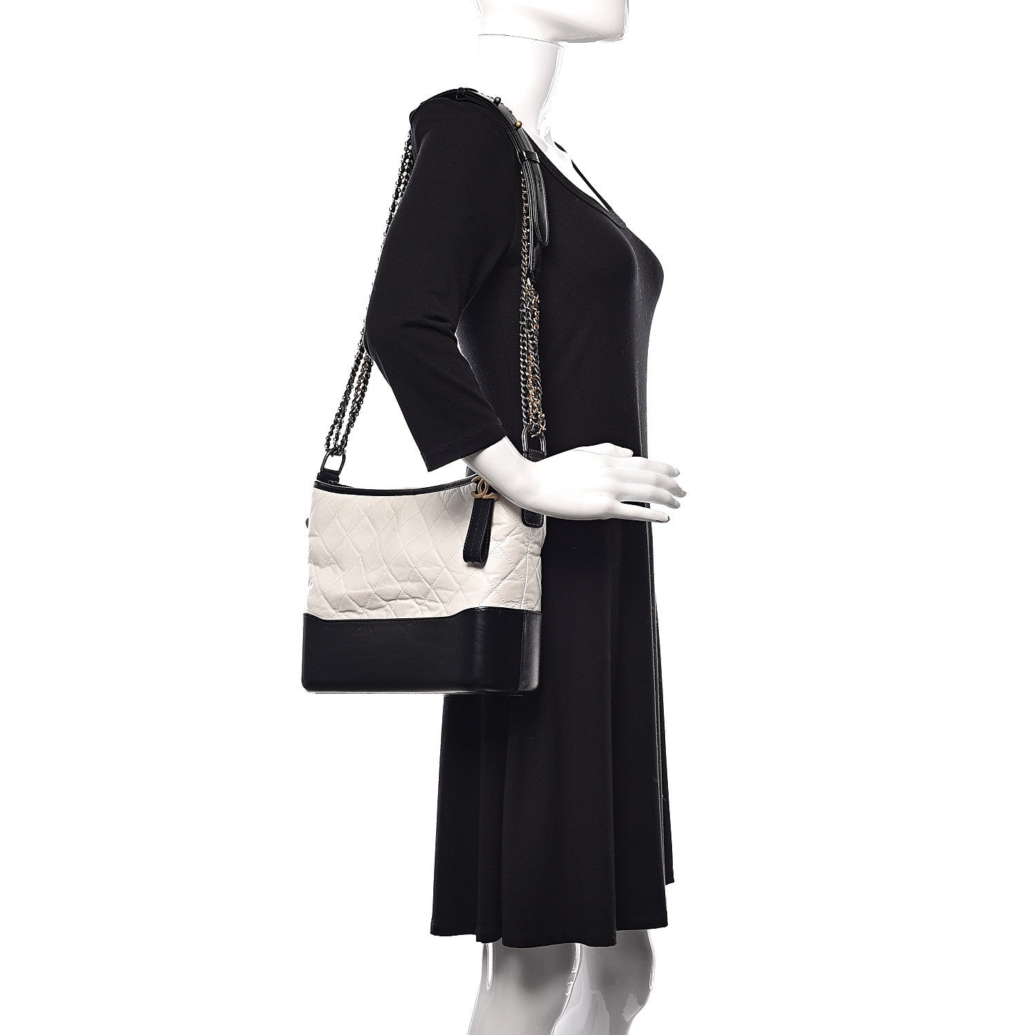 Chanel Aged Calfskin Quilted Medium Gabrielle Hobo Black White 2 of 9