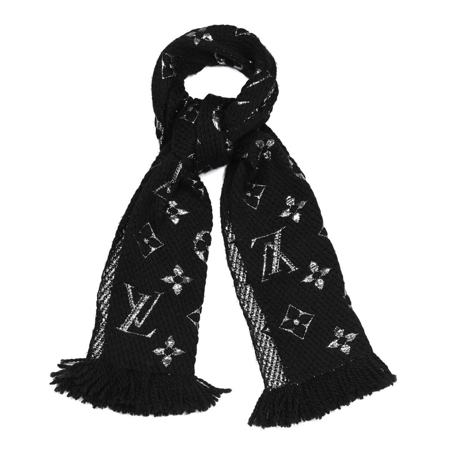 Wool Silk Logomania Shine Scarf Black