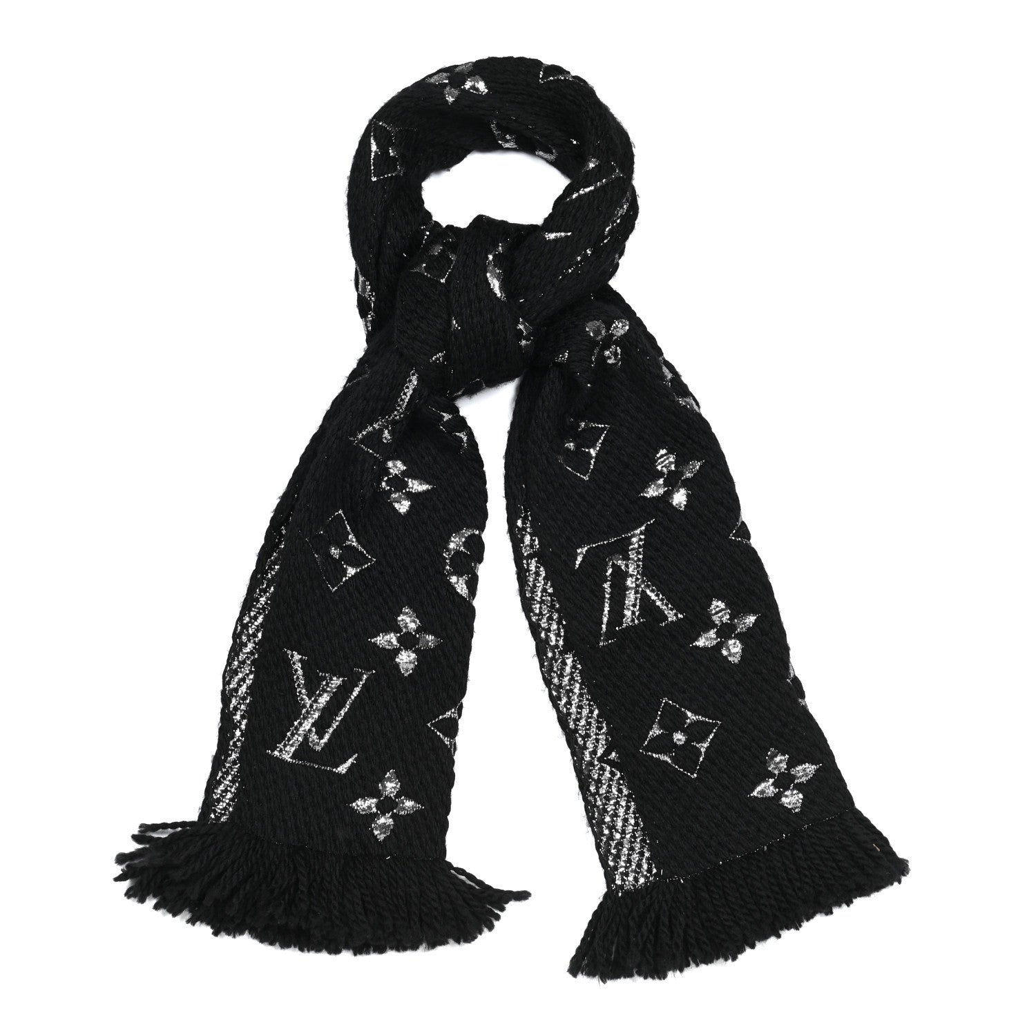 Louis Vuitton Wool Silk Logomania Shine Scarf Black 1 of 4
