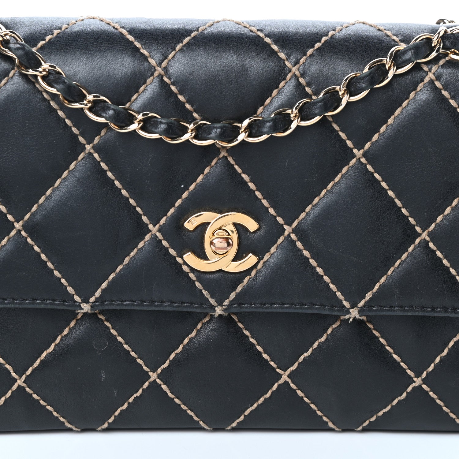 Chanel Calfskin Quilted Contrast Stitch Medium Flap Black 8 of 10