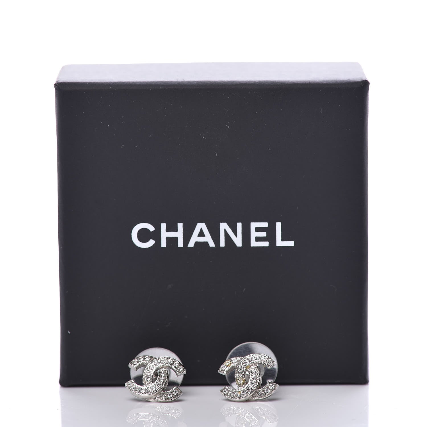 Chanel Crystal Mini Timeless CC Earrings Silver 5 of 5