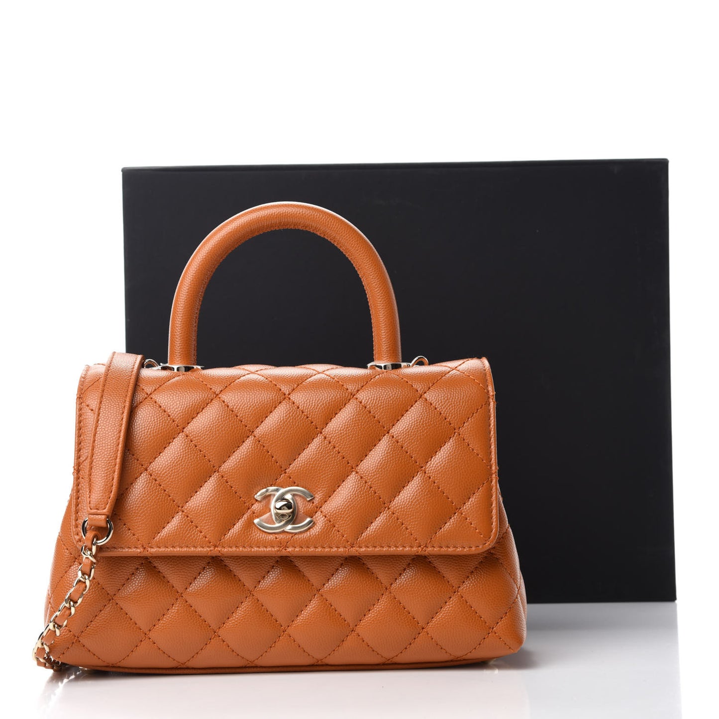 Caviar Quilted Mini Coco Handle Flap Light Brown
